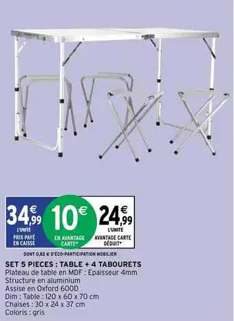 Intermarché Set 5 Pieces : Table + 4 Tabourets offre