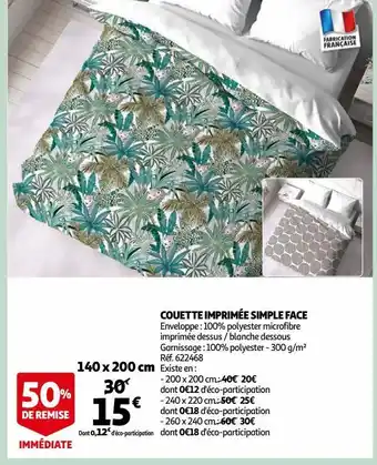Auchan Couette imprimée simple face 140 x 200 cm offre