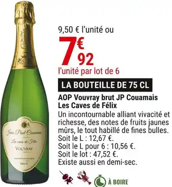 Gamm vert Jp couamais aop vouvray brut les caves de félix offre