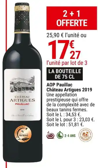 Gamm vert Château artigues aop pauillac 2019 offre