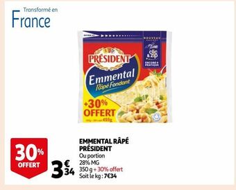Auchan Supermarché Emmental râpé président offre