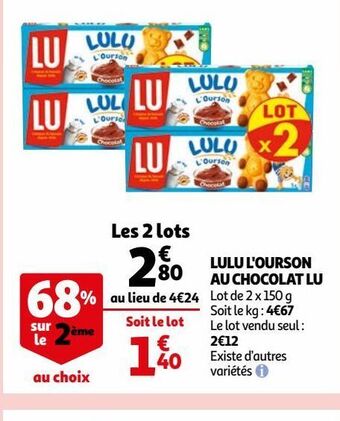 Auchan Supermarché Lulu l'ourson au chocolat lu offre