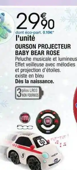 Cora x Carrefour Ourson projecteur baby bear rose offre