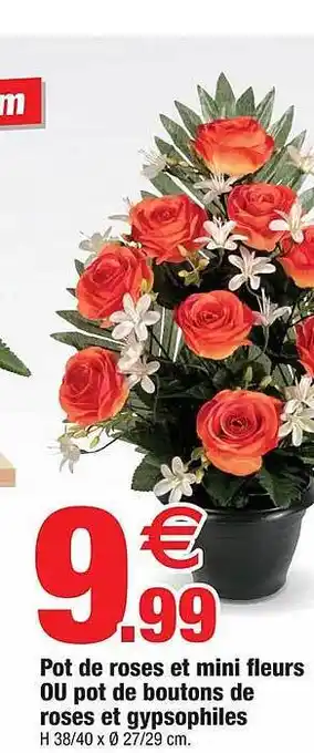 Bazarland Pot de roses et mini fleurs ou pot de boutons de roses gypsophiles offre