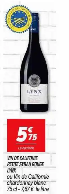 Netto Vin de californie petite syrah rouge lynx offre
