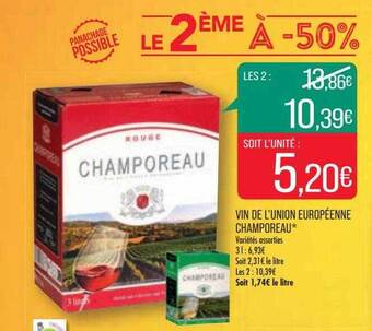 Match Vin de l'union européenne champoreau offre