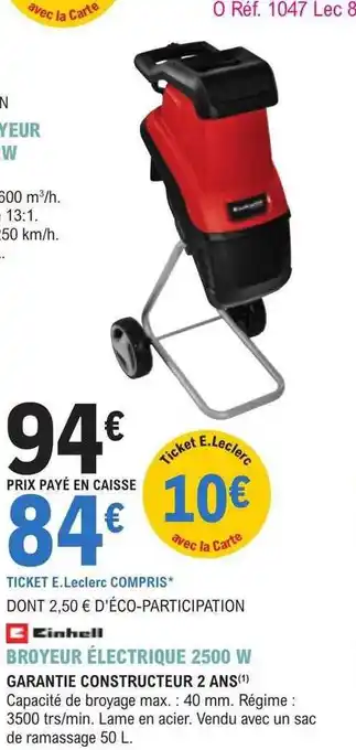 E.Leclerc Jardi Broyeur électrique 2500 w einhell offre