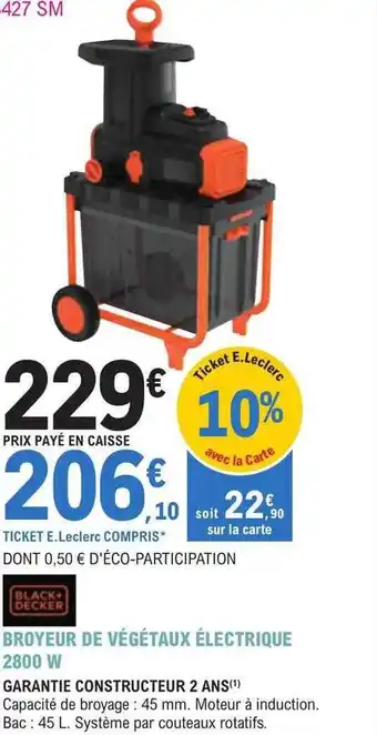 Broyeur de végétaux électrique 2800 w black + decker
