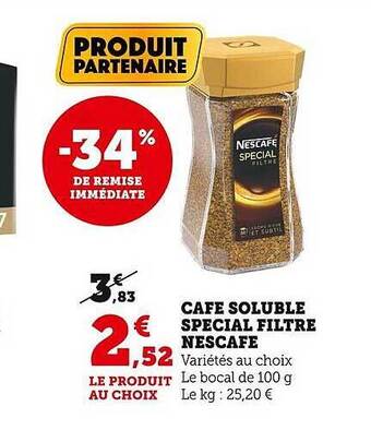 U Express Café soluble spécial filtre nescafé offre