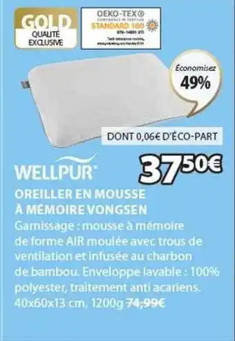 JYSK Oreiller en mousse à mémoire vongsen wellpur offre