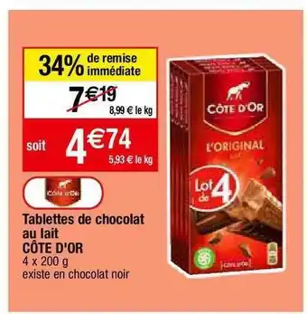 Tablettes de chocolat au lait côte d'or