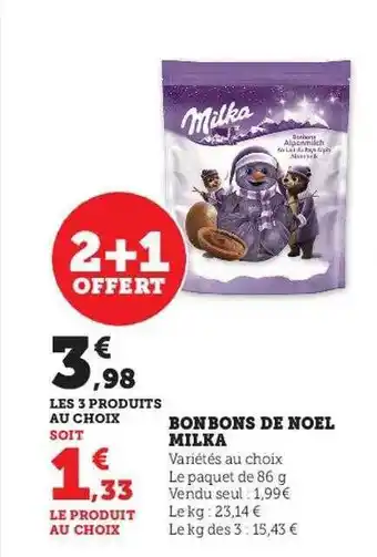 Hyper U Bonbons de noël milka offre