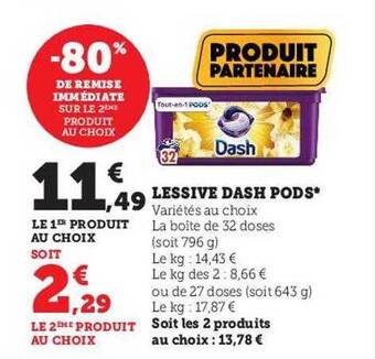 Hyper U Lessive dash pods offre