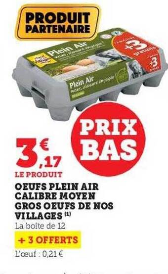 Hyper U Oeufs plein air calibre moyen gros oeufs de nos villages offre