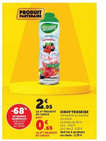 Hyper U Sirop teisseire offre