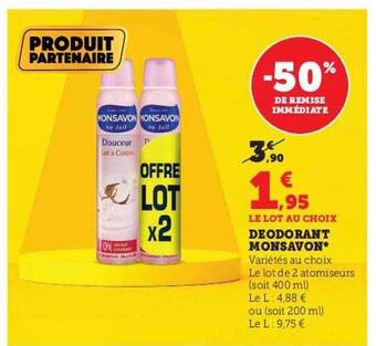 Hyper U Déodorant monsavon offre