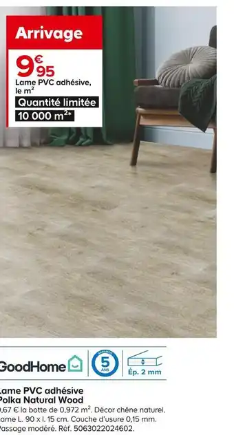 Castorama Goodhome lame pvc adhésive polka natural wood offre