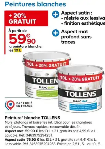 Castorama Tollens peinture blanche* offre
