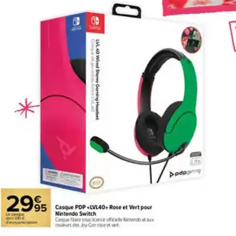 Carrefour Market Casque pdp «lvl40» rose et vert pour nintendo switch offre