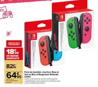 Carrefour Market Paire de manette «joy-con» rose et vert ou bleu et rouge pour nintendo switch offre