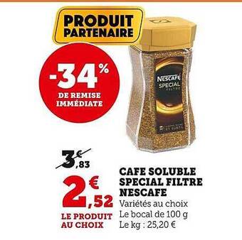 Super U Café soluble spécial filtre nescafé offre