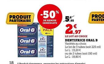 Super U Dentifrice oral b offre