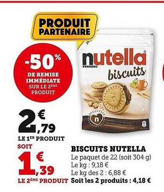 Super U Biscuits nutella offre