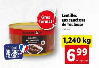 Lidl Lentilles aux saucisses de toulouse offre