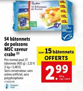 Lidl 54 bâtonnets de poissons MSC saveur crabe offre
