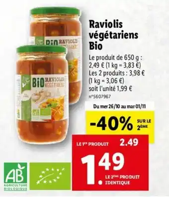 Lidl Raviolis végétariens bio offre