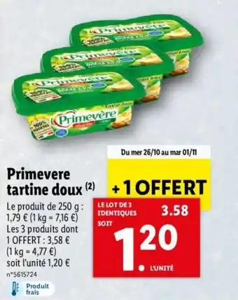 Lidl Primevere tartine doux offre