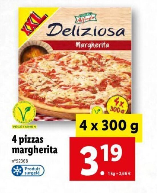 Promo 4 pizzas margherita chez Lidl