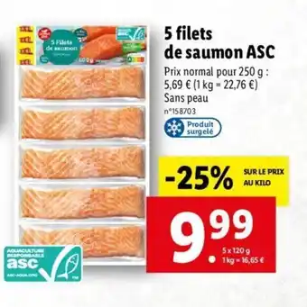 Lidl 5 filets de saumon ASC offre
