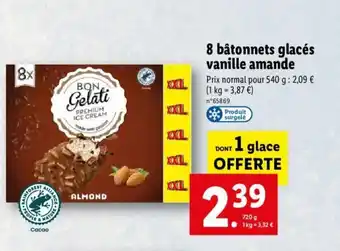Lidl 8 bâtonnets glacés vanille amande offre