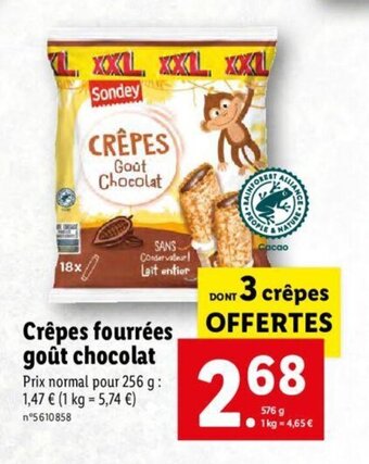 Lidl Crêpes fourrées goût chocolat offre