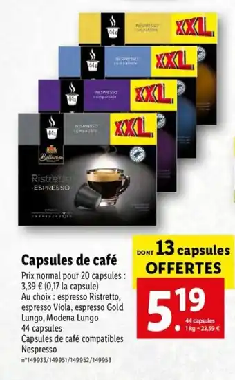 Lidl Capsules de café offre