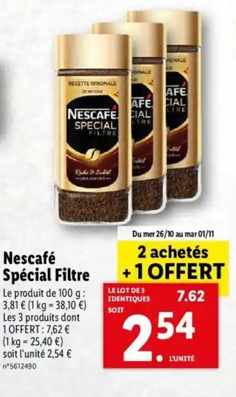 Lidl Nescafé spécial filtre offre