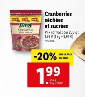 Lidl Cranberries séchées et sucrées offre
