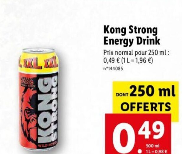 Promo Kong strong energy drink chez Lidl