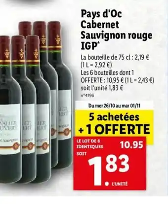 Lidl Pays d'oc cabernet sauvignon rouge IGP offre