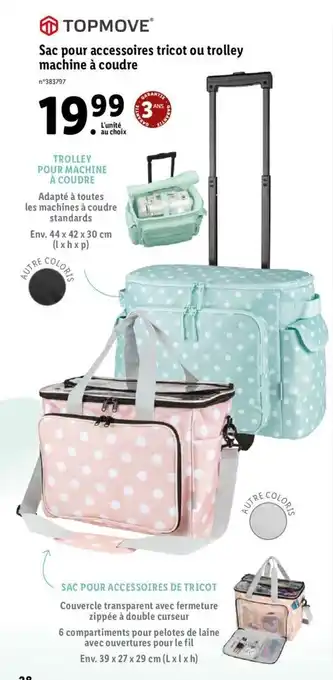Lidl Sac pour accessoires tricot ou trolley machine à coudre offre