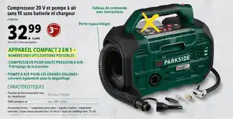 Lidl Compresseur 20 V et pompe à air sans fil sans batterie ni chargeur offre