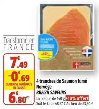 Coccimarket 4 Tranches de Saumon Fume Norvège Breizh Saveurs offre