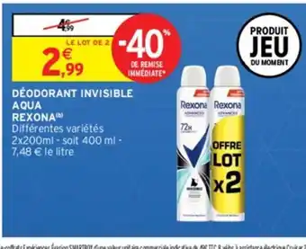 Intermarché Deodorant Invisible Aqua Rexona offre
