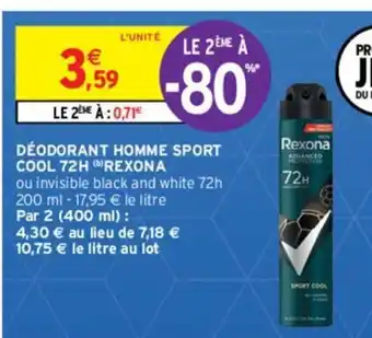 Intermarché Deodorant Homme Sport Cool 72h Rexona offre