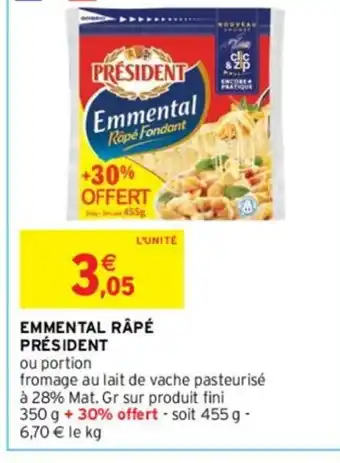 Intermarché Emmental Râpé President offre