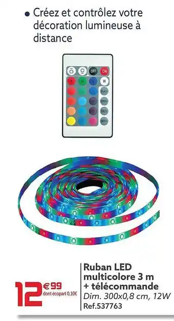 Gifi Ruban led multicolore 3 m + télécommande offre