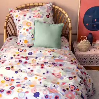 Carré Blanc Parure de lit enfant réversible percale de coton psyché offre