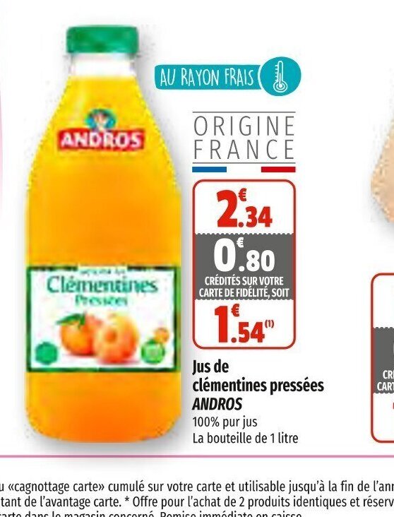 Promo Jus de Clementines Pressees Andros chez Coccinelle Express