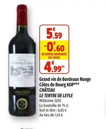 Coccinelle Express Grand Vin de Bordeaux Rouge Cotes de Bourh AOP Chateau Le terte de Leyle offre